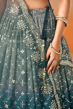 Blue Sequin Georgette Lehenga
