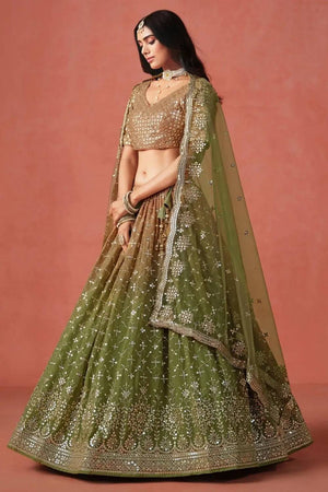 Green Sequin Georgette Lehenga