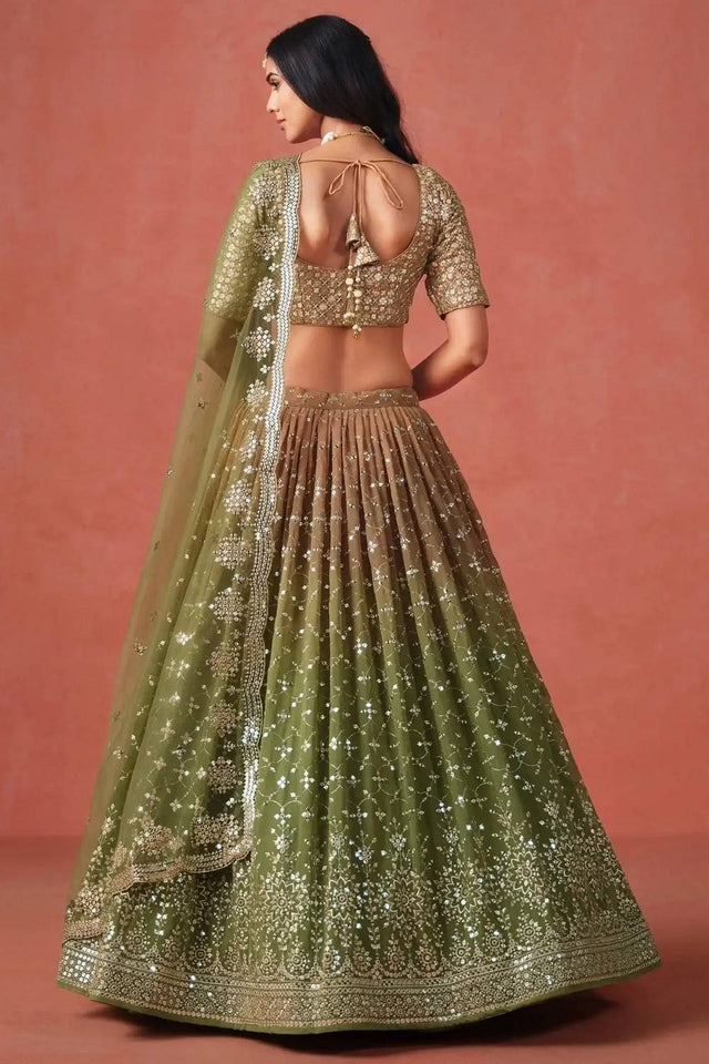 Green Sequin Georgette Lehenga