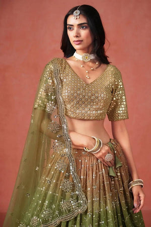 Green Sequin Georgette Lehenga