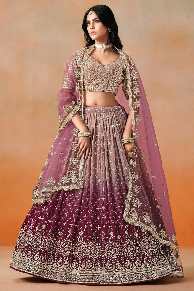 Pink Sequin Georgette Lehenga