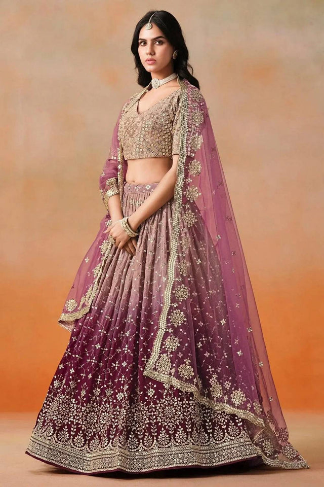 Pink Sequin Georgette Lehenga