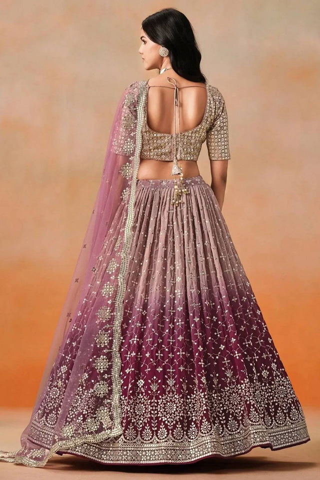 Pink Sequin Georgette Lehenga