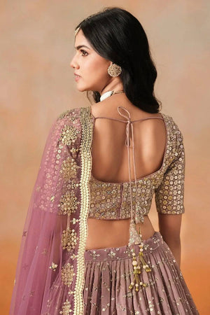 Pink Sequin Georgette Lehenga