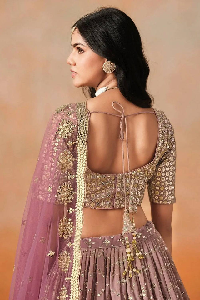 Pink Sequin Georgette Lehenga