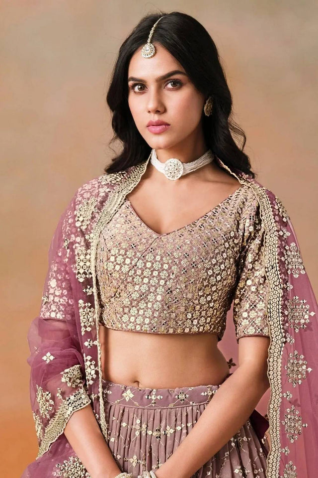Pink Sequin Georgette Lehenga