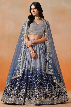 Blue Sequin Georgette Lehenga
