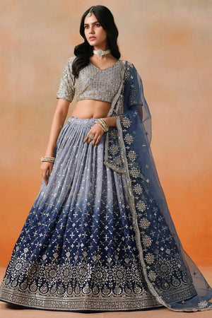 Blue Sequin Georgette Lehenga