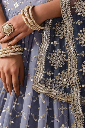 Blue Sequin Georgette Lehenga