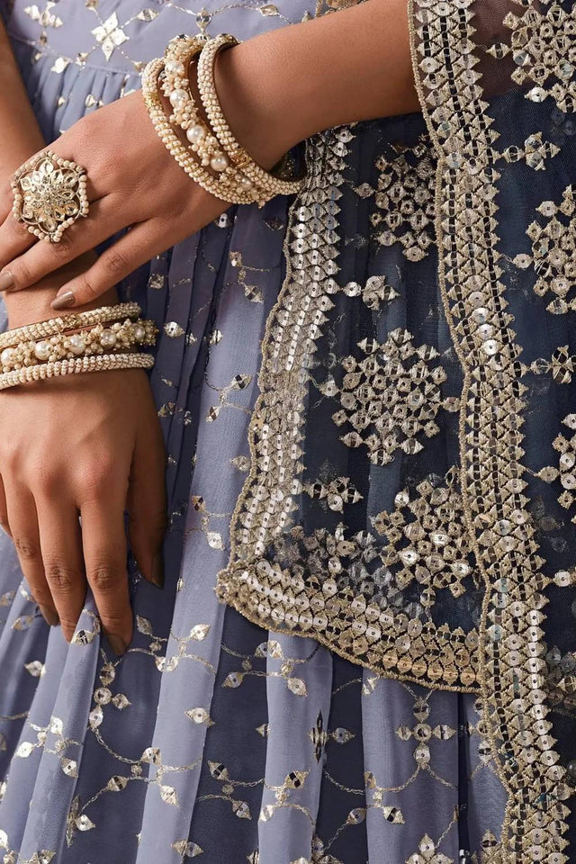 Blue Sequin Georgette Lehenga