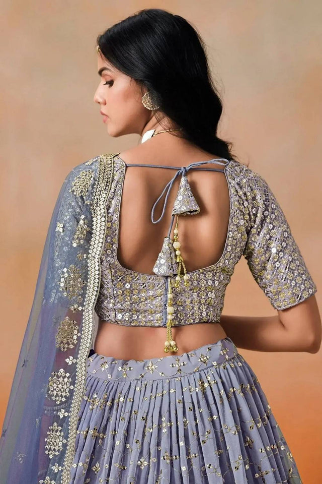 Blue Sequin Georgette Lehenga