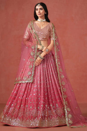 Peach Sequin Georgette Lehenga