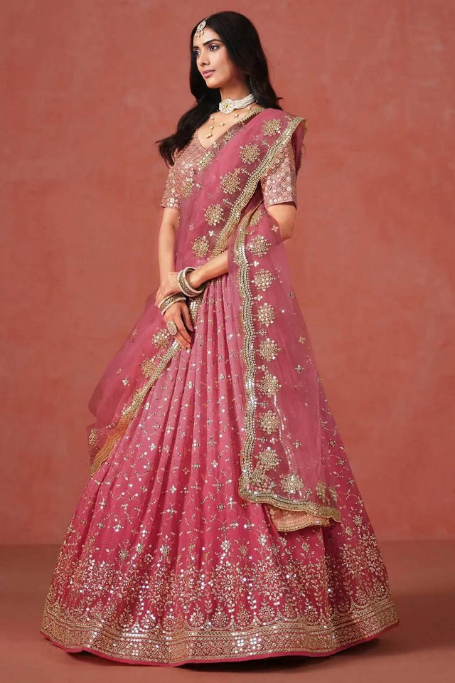 Peach Sequin Georgette Lehenga