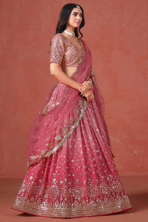 Peach Sequin Georgette Lehenga