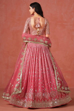 Peach Sequin Georgette Lehenga