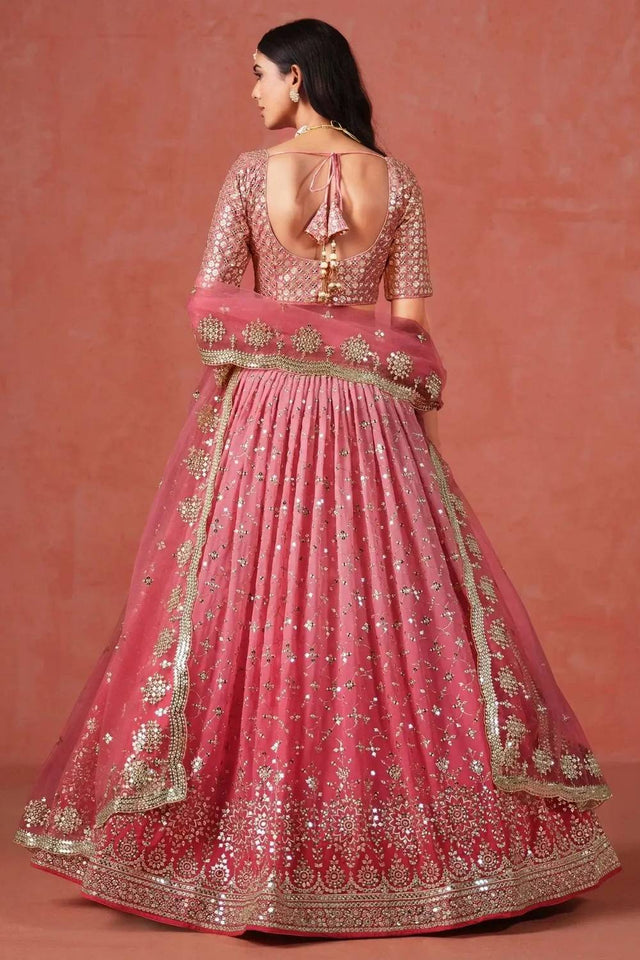Peach Sequin Georgette Lehenga