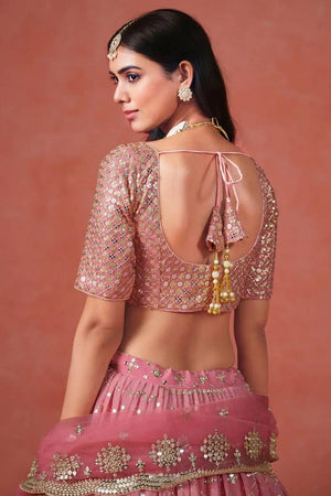 Peach Sequin Georgette Lehenga