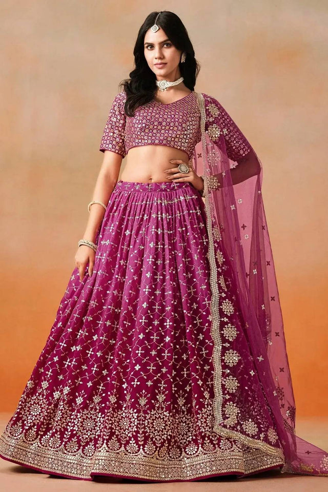 Pink Sequin Georgette Lehenga