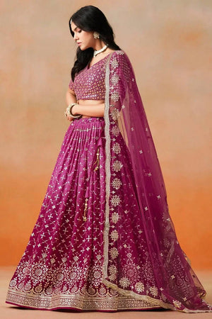Pink Sequin Georgette Lehenga