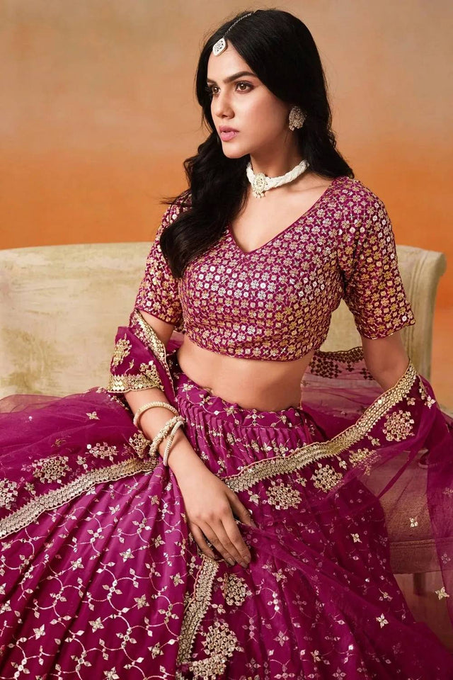 Pink Sequin Georgette Lehenga