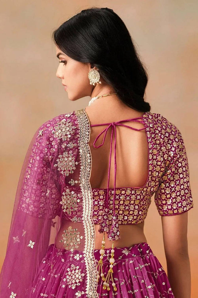 Pink Sequin Georgette Lehenga