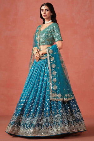 Blue Sequin Georgette Lehenga