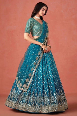 Blue Sequin Georgette Lehenga