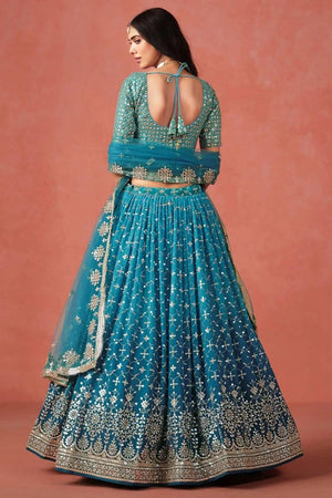Blue Sequin Georgette Lehenga