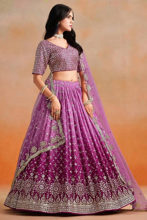 Pink Sequin Georgette Lehenga