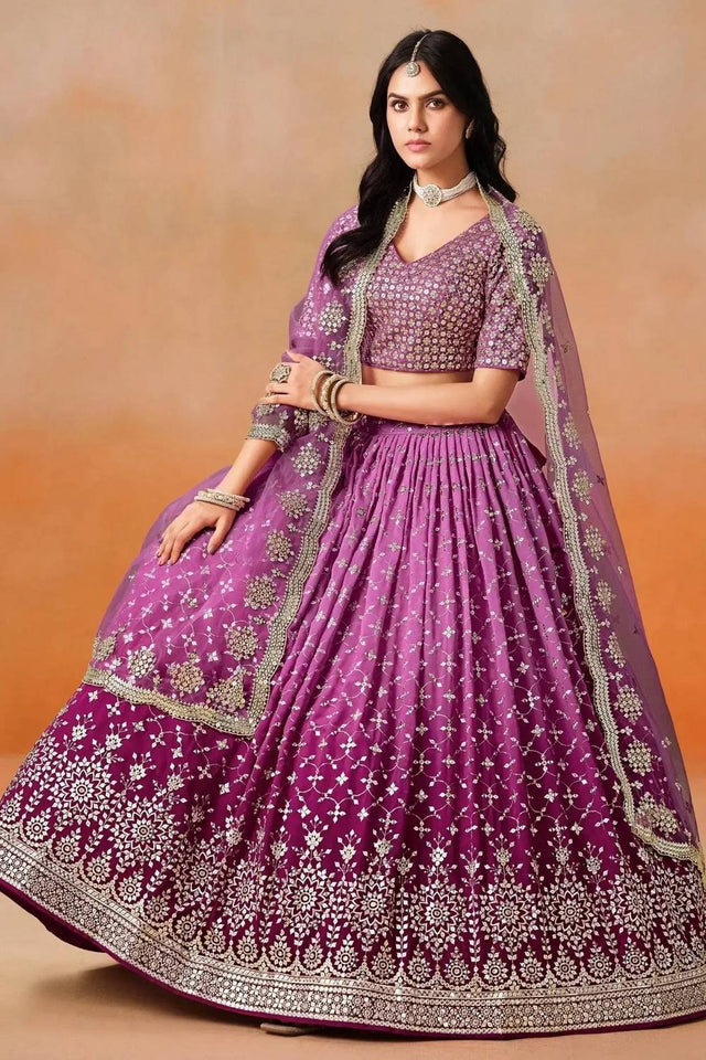 Pink Sequin Georgette Lehenga