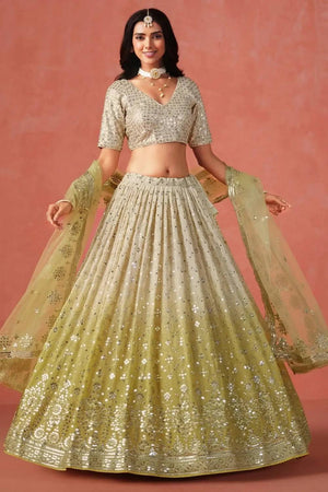 Yellow Sequin Georgette Lehenga