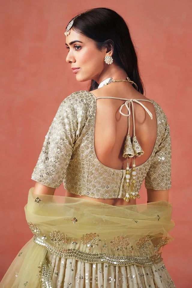 Yellow Sequin Georgette Lehenga