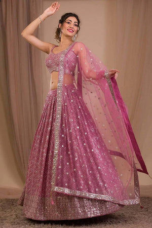 Pink Sequin Georgette Lehenga