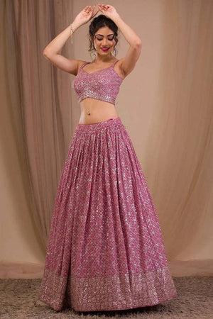 Pink Sequin Georgette Lehenga