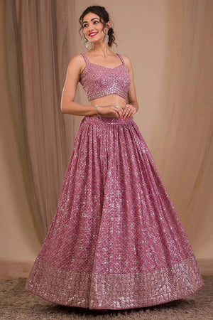 Pink Sequin Georgette Lehenga