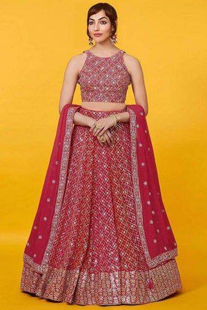 Red Sequin Georgette Lehenga