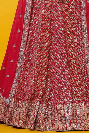 Red Sequin Georgette Lehenga