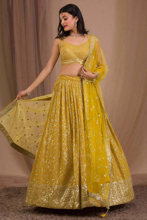 Yellow Sequin Georgette Lehenga