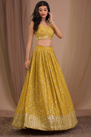 Yellow Sequin Georgette Lehenga