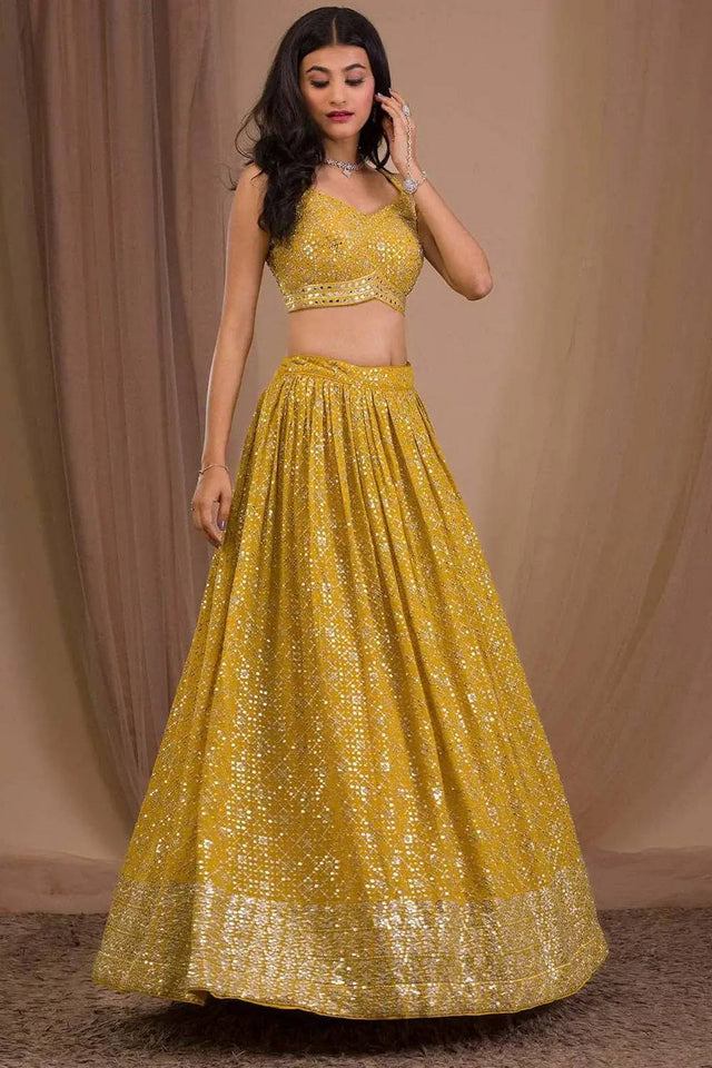Yellow Sequin Georgette Lehenga