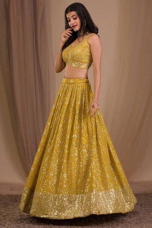 Yellow Sequin Georgette Lehenga