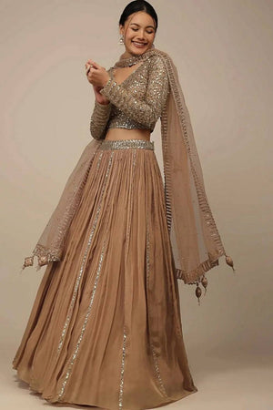 Beige Solid Georgette Lehenga