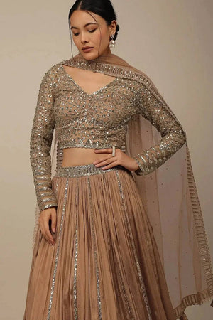 Beige Solid Georgette Lehenga