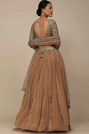 Beige Solid Georgette Lehenga