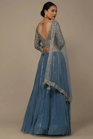 Blue Solid Georgette Lehenga