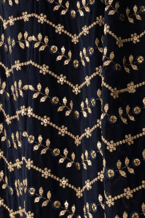 Navy Blue Floral Embroidered Georgette Lehenga