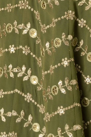 Green Floral Embroidered Georgette Lehenga