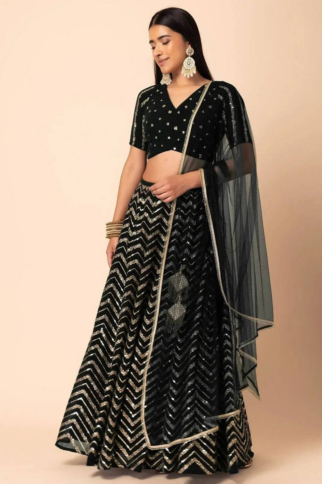 Black Sequin Georgette Lehenga