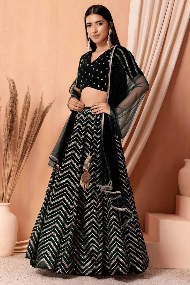 Black Sequin Georgette Lehenga