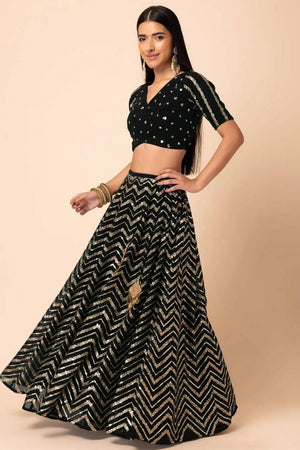 Black Sequin Georgette Lehenga